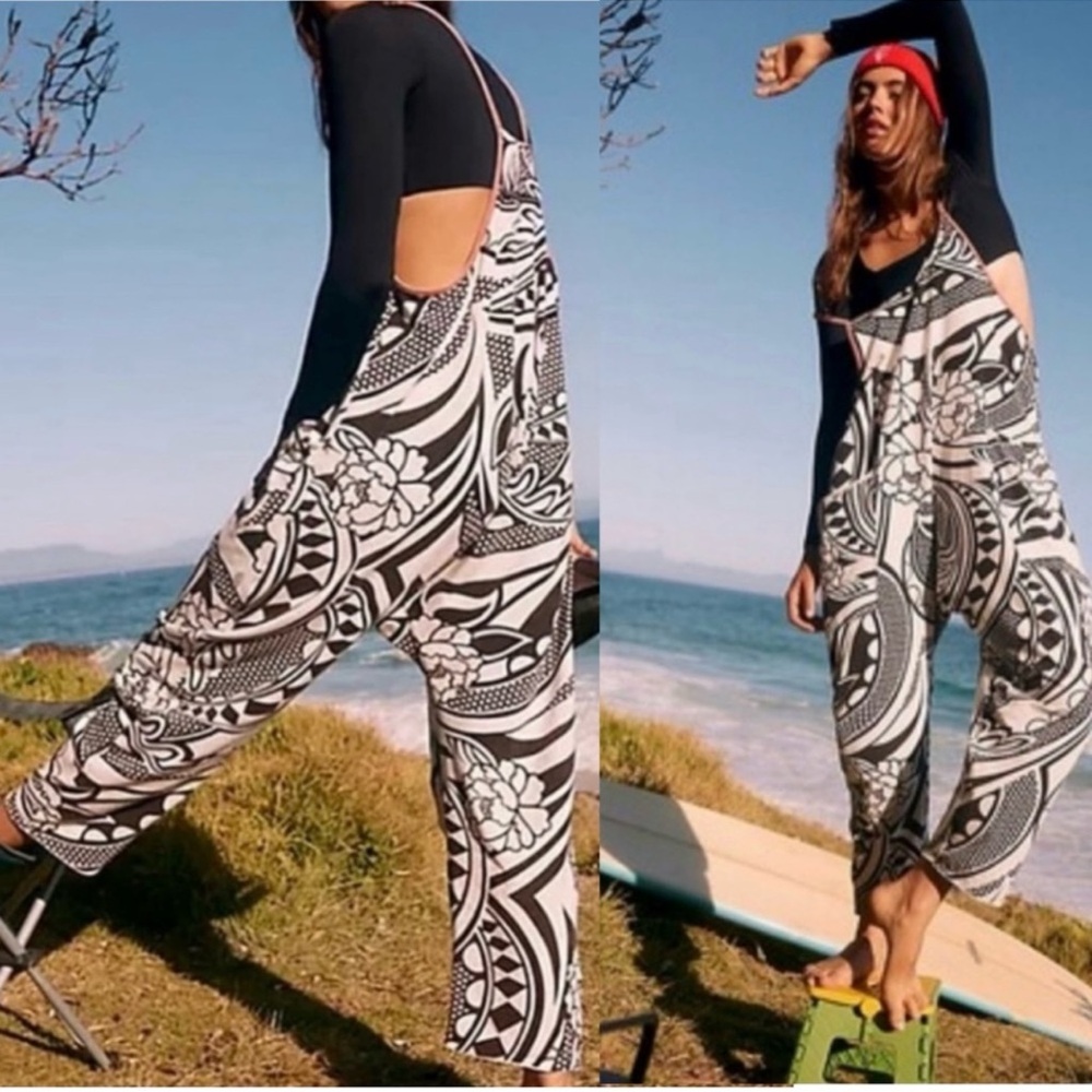Free People Monochrome Graphic Wide-Leg Jumpsuit